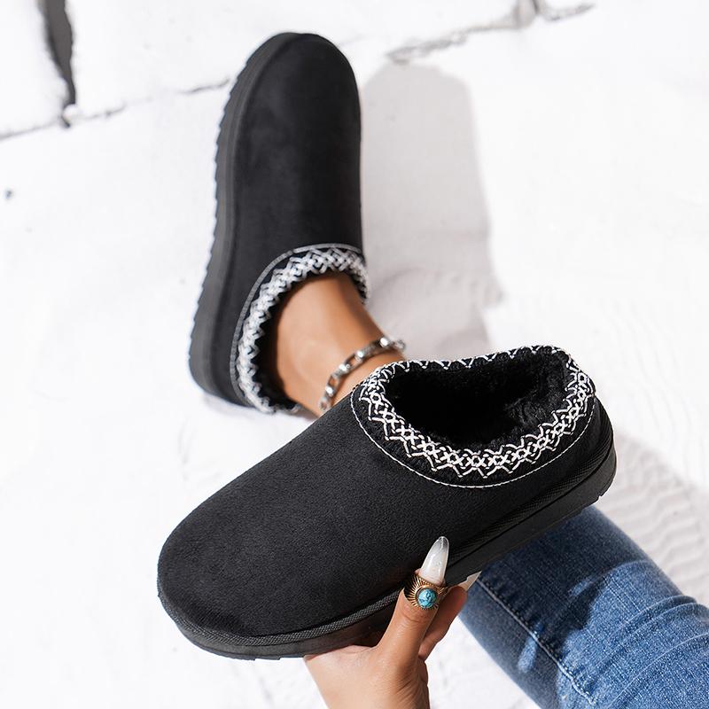 Women Snow Boots for Warm Suede Leather Boots Autumn Winter Slip On Platform Boats Close Toe Hair Half Slipper Cotton Shoes