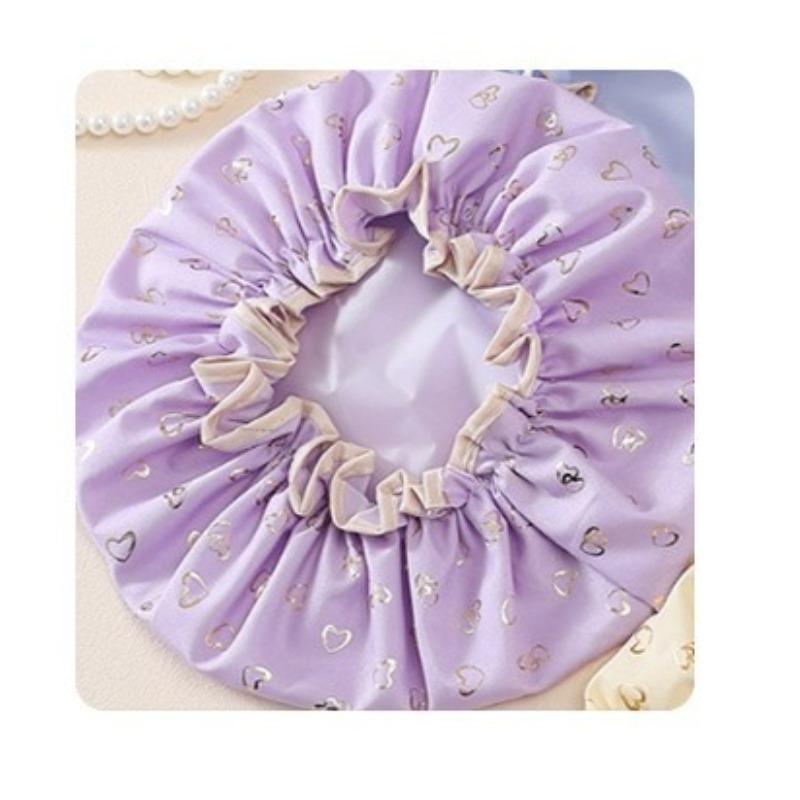 Двухслойная шапочка для душа Водонепроницаемая шапочка для волос Полиэстер-хлопок с принтом и золотым тиснением Шапочка для душа PEVA Женский стиль для купания и принятия ванны