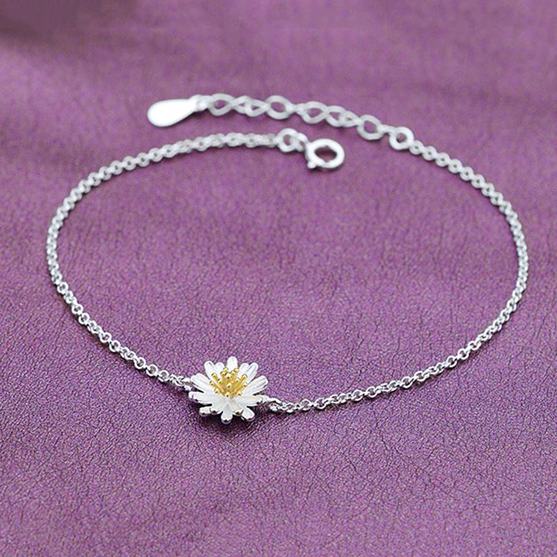 Lady Girls Bracelet Sterling Silver Fresh Little Daisy Sunflower Anklet Accessories