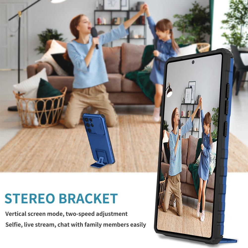 KEYSION Shockproof Case for Samsung S25 Ultra 5G S25+ Plus Slide Camera Lens Protection Live Stand Phone Cover for Galaxy S24 FE 5G