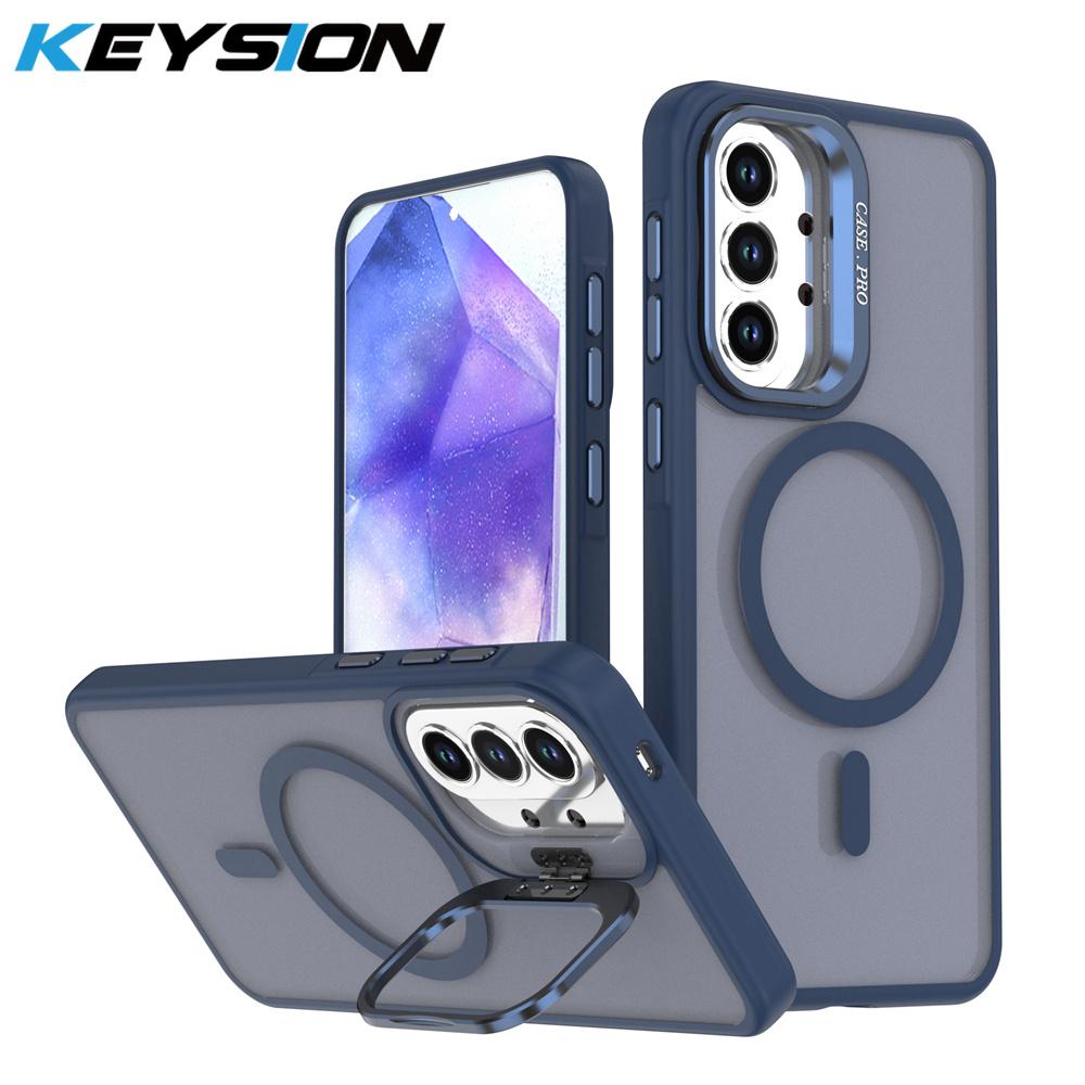 KEYSION Lens Stand Magnetic Phone Case for MagSafe for Samsung A52 5G Matte Translucent Shockproof Back Cover for Galaxy A52S 5G