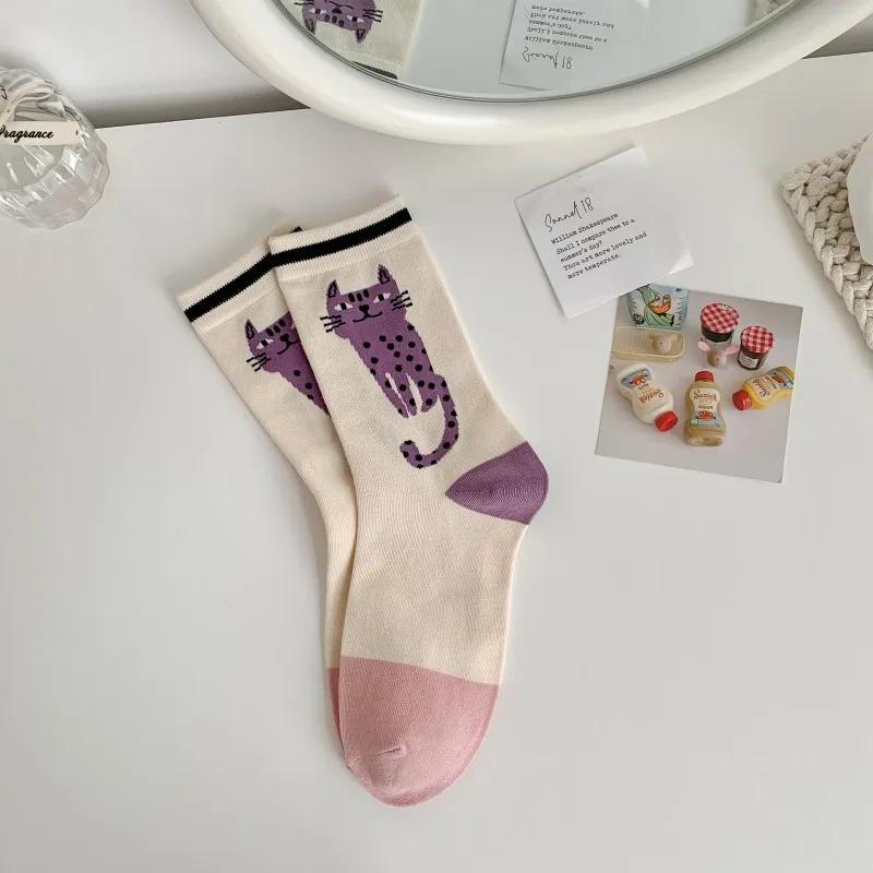Смешные носки, модные носки Harajuku Vintage Cotton Womens, повседневные модные носки с рисунком из мультфильмов, милые японские носки для девочек Kawaii