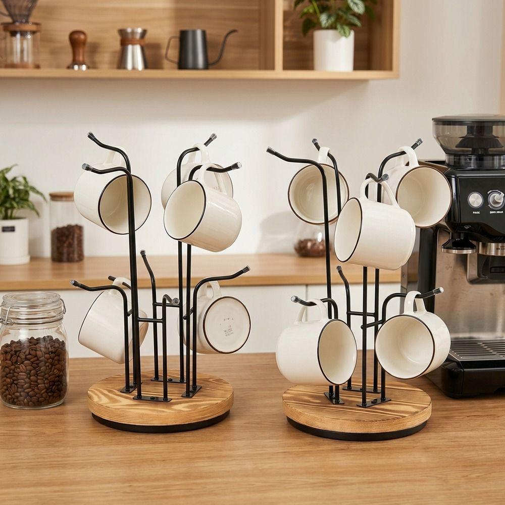Large Capacity Mug Drying Rack Wooden Cup Tree Rack Water Bottles Storage Rack for Living Room