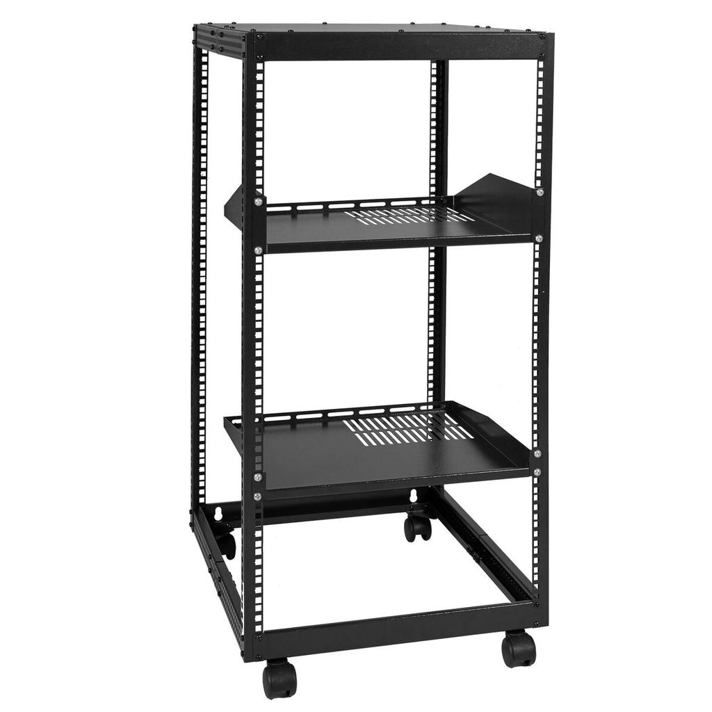 20U Open Frame Server Rack, 15''-40'' Adjustable Depth, Free Standing or Wall Mount Network Server Rack, 4 Post AV Rack with Casters, Holds All Your