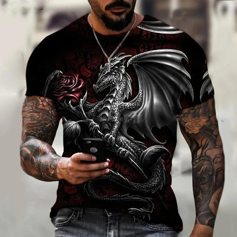 Мужская футболка для мужчин, одежда большого размера, футболка с китайским драконом и графическим 3D принтом, летние повседневные модные топы с короткими рукавами