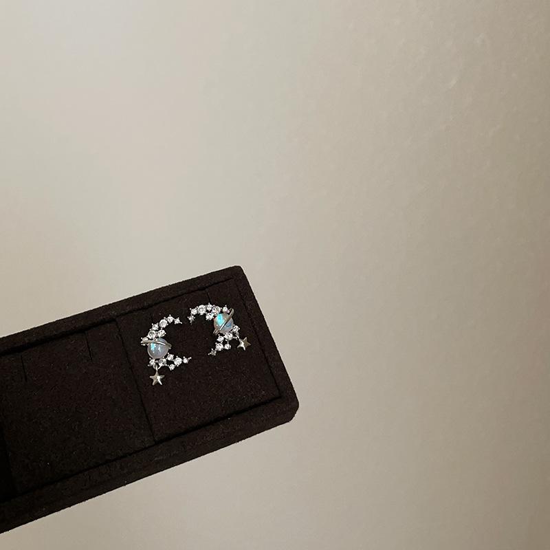 Серьги-гвоздики Niche Design Sense Star Moon Zircon, женские, индивидуальные, уникальные, изысканные, элегантные, темпераментные, модные, универсальные серьги
