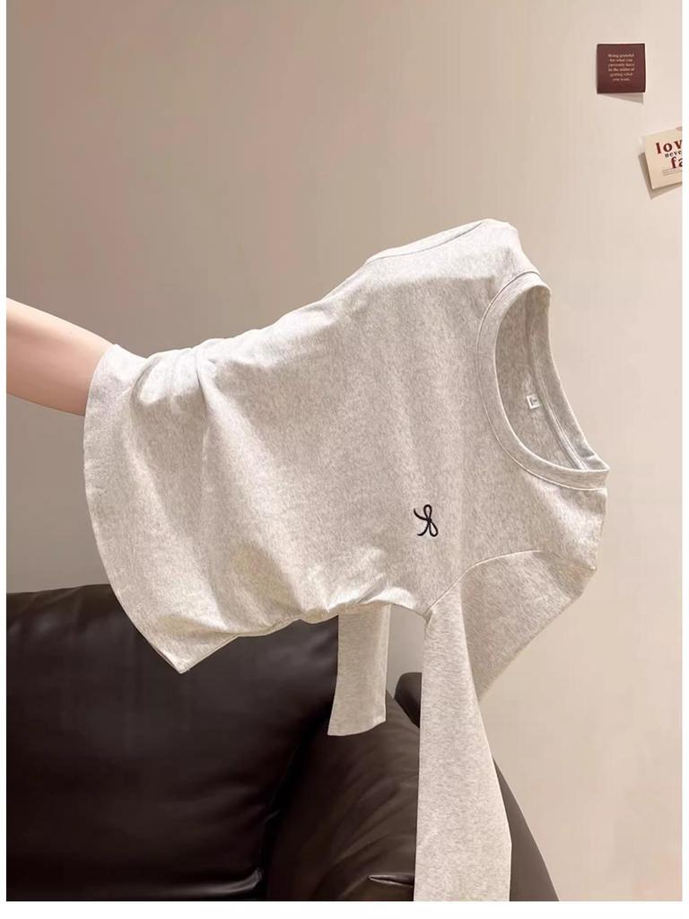 Женский топ с круглым вырезом, вышивкой бантом, длинными рукавами и плиссировкой, ранняя осень