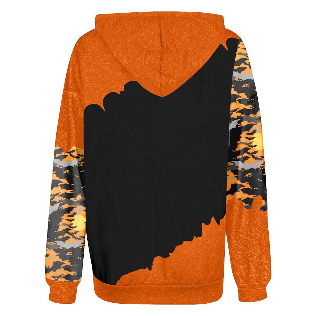 Женский повседневный модный пуловер с длинным рукавом и принтом Хэллоуина с капюшоном