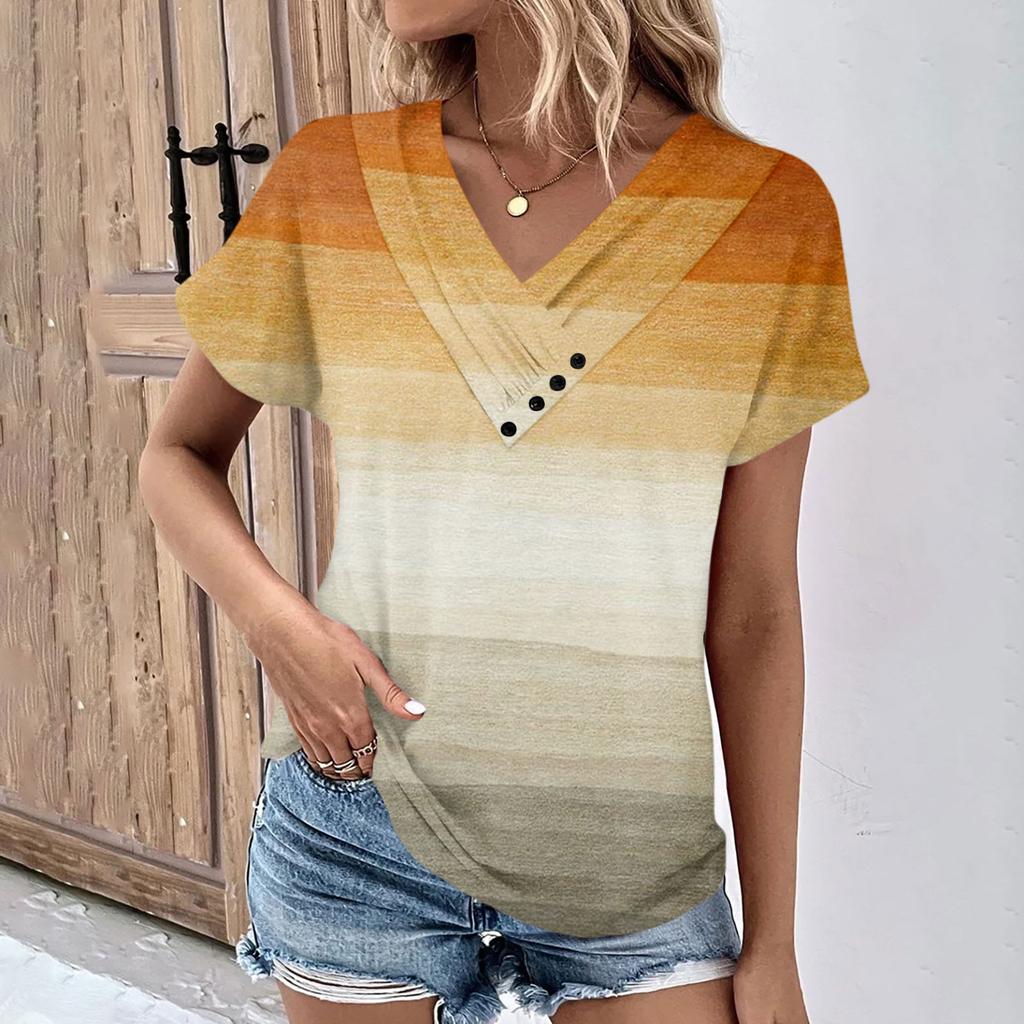 Summer Tops For Women Pattern For Women V-Neck Short Sleeve Comfy Womens Tops Oversized Tshirts