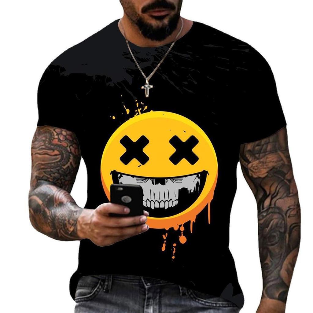 3D T-shirt with Smiley Face Print, Unisex T-shirt, Hip-hop T-shirt, Casual Round Neck, Plus Size, Loose Short Sleeved Shirt