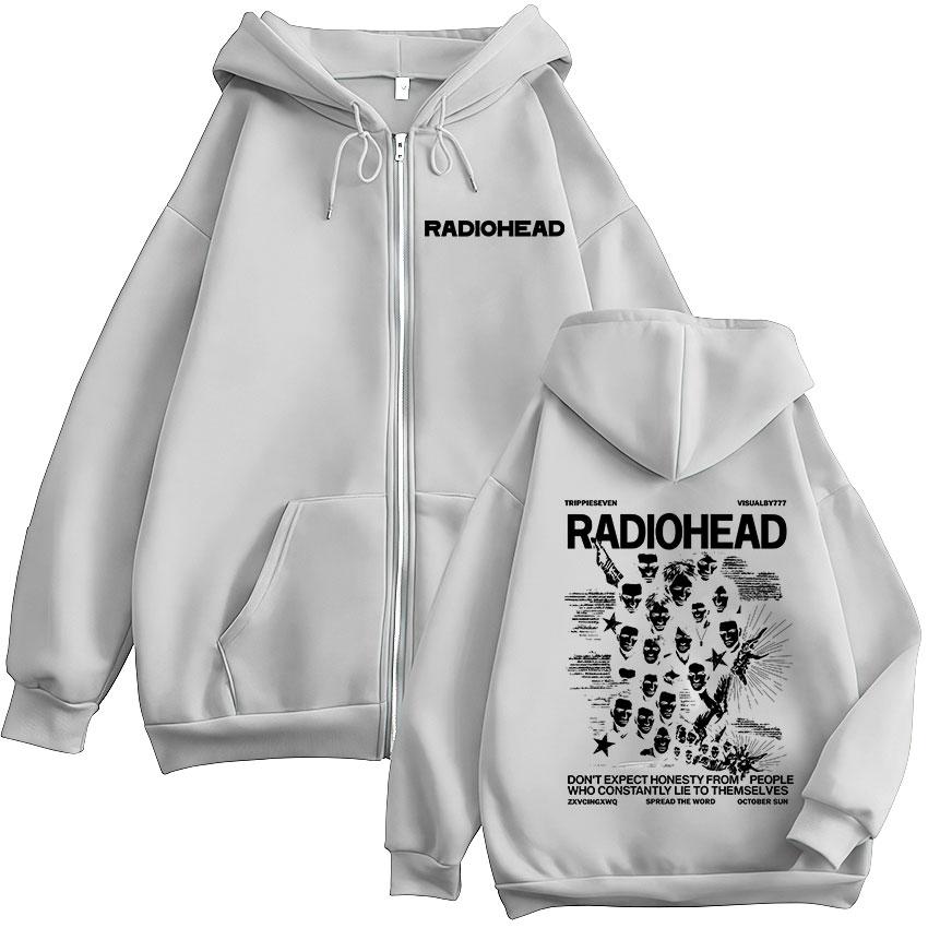 Толстовка с молнией Radiohead Rock Album Мужская Панк Уличная Мода Оверсайз Куртка на молнии Свитшот Мужской