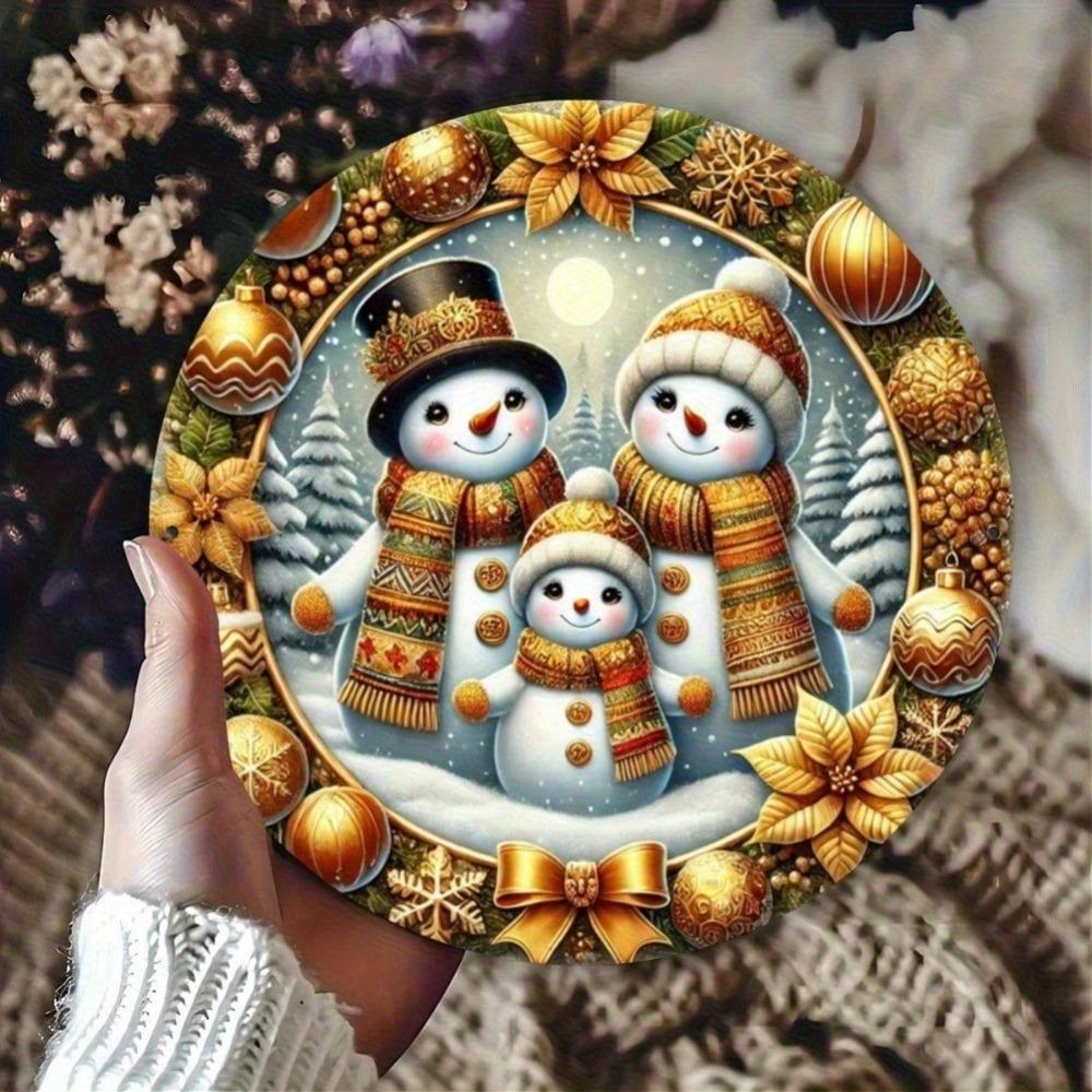 1 шт. Алюминиевая металлическая табличка 20x20 см, изображение семьи снеговика, круглая жестяная настенная art 20,32 см, праздничный декор для бара, кафе, клуба