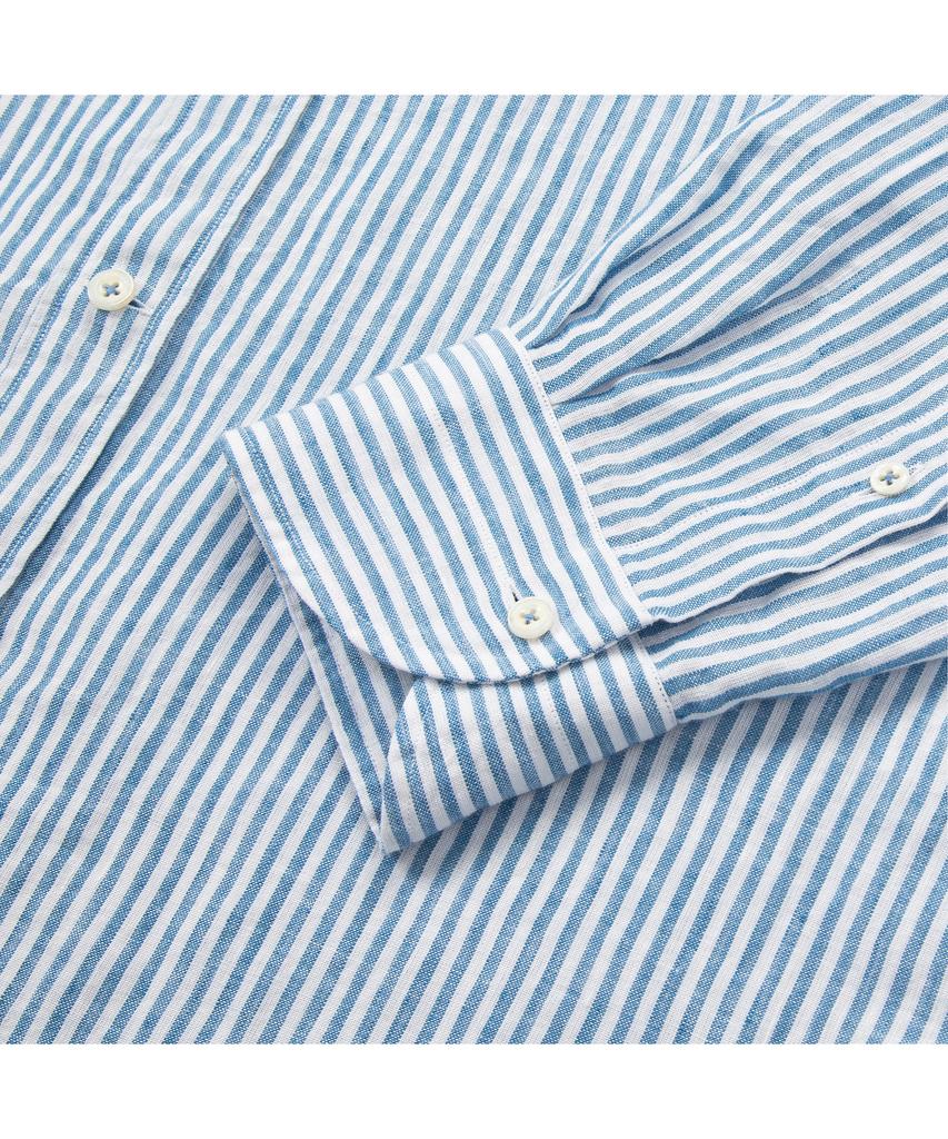 PRODESHIRT [Обычный] L-460 Винтажная льняная полосатая рубашка (синий)