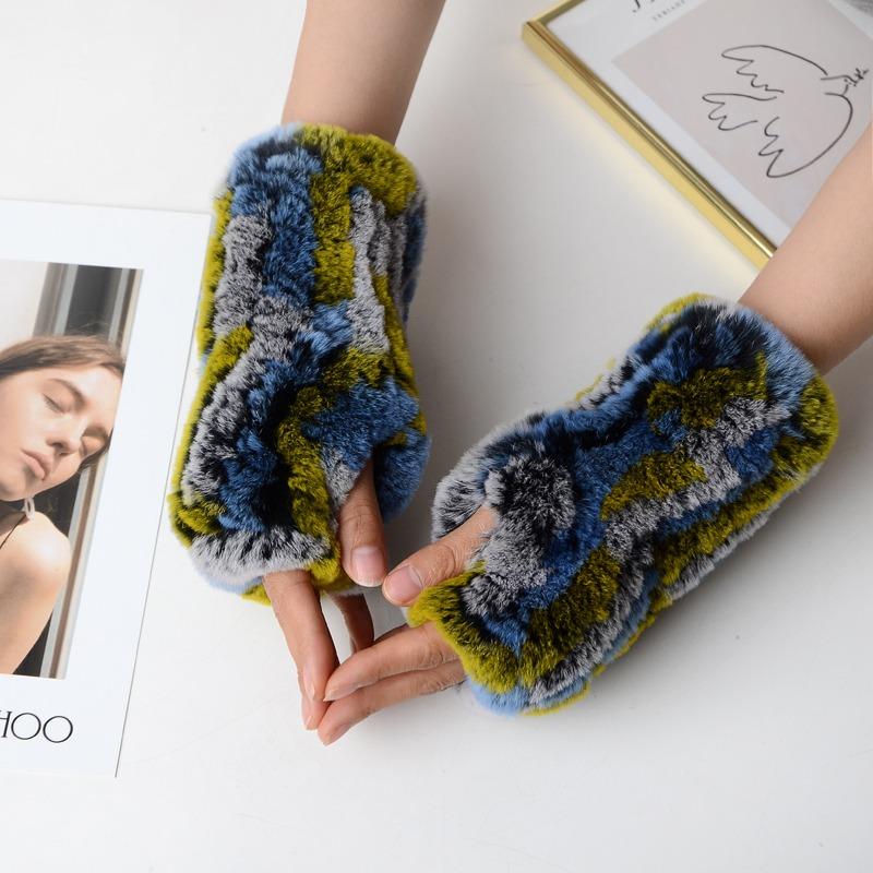 Новые женские вязаные варежки из 100% натурального меха кролика рекс, зимние теплые женские перчатки без пальцев из натурального меха, вязаные меховые варежки ручной работы