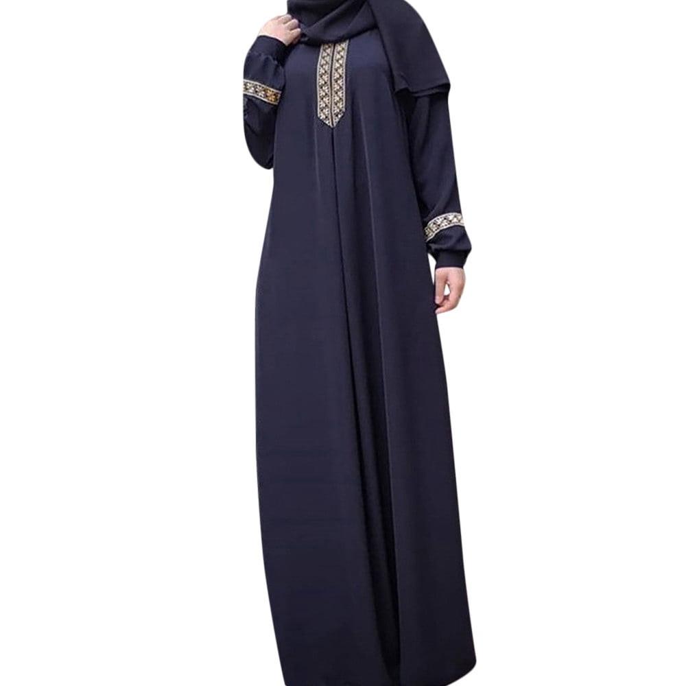 Women'S Plus Size Printed Muslim Long Dress Casual Long Dress