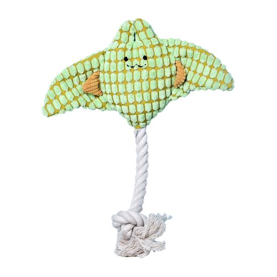Plush Manta Ray Dog Chew Toy with Cotton Rope Squeaky Stuffed Sea Animal Plushie Boredom Reduction Dog Teething Interactive Toy