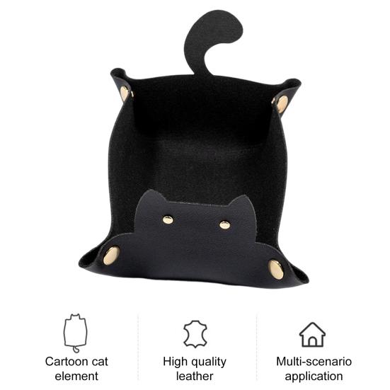 Лоток из искусственной кожи с милым котом, складная металлическая пряжка, водонепроницаемый большой вместительный настольный органайзер для монет, ключей, ткани, органайзер для хранения наушников, держатель