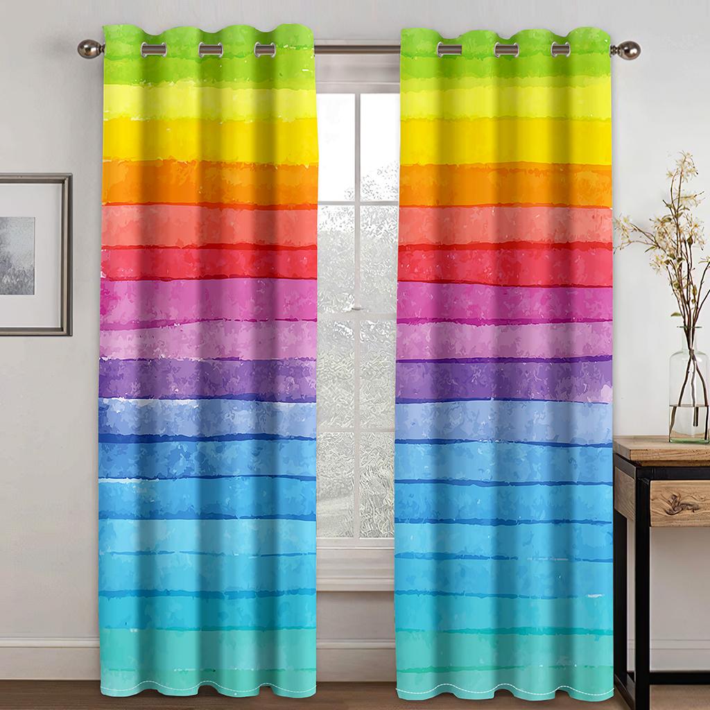 Rainbow Pink Gold Star Glitters Drips Printed Children's Window Panel Drapes designed for Girl Living Room Bedroom Decor 2 Pieces Free Shipping