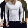 Men's Autumn Winter Fashion Casual Slim Fit Long Sleeve Tops Lightweight Solid Color O/V Neck Cotton T-Shirts Bottoming Blouse