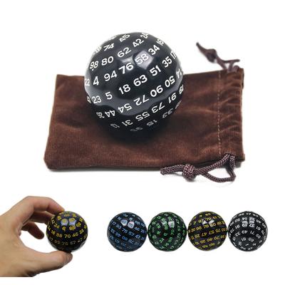 Многосторонние игральные кости, 100 сторонних чисел, акрил D100, 49 мм, черный, с сумкой для развлечения, развлечений на детских вечеринках
