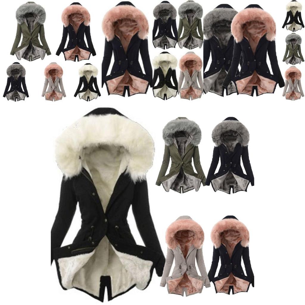 Luxurious Women Faux Fur Collar Hooded Parka Jacket For A Warm Winter