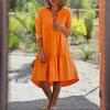 Women Summer Casual Cotton Short Sleeve V Neck Lightweight Breathable Loose Solid Ruffled Midi Beach Vacation Dress