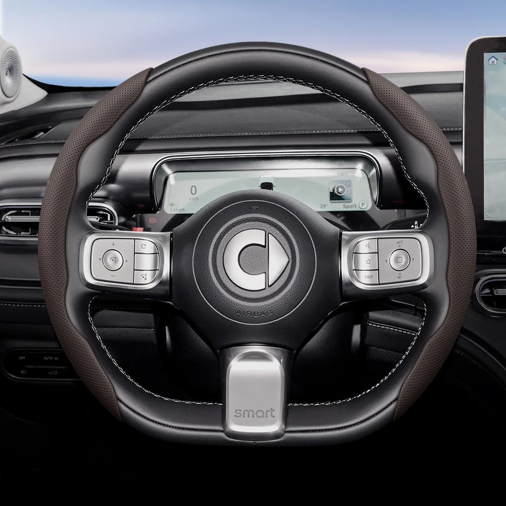 vcxja9 Suitable for Smart Breathable Hole Leather Steering Wheel Cover Segmented Quick Release Design Non-Slip and Durable Fortwo 451 450 453