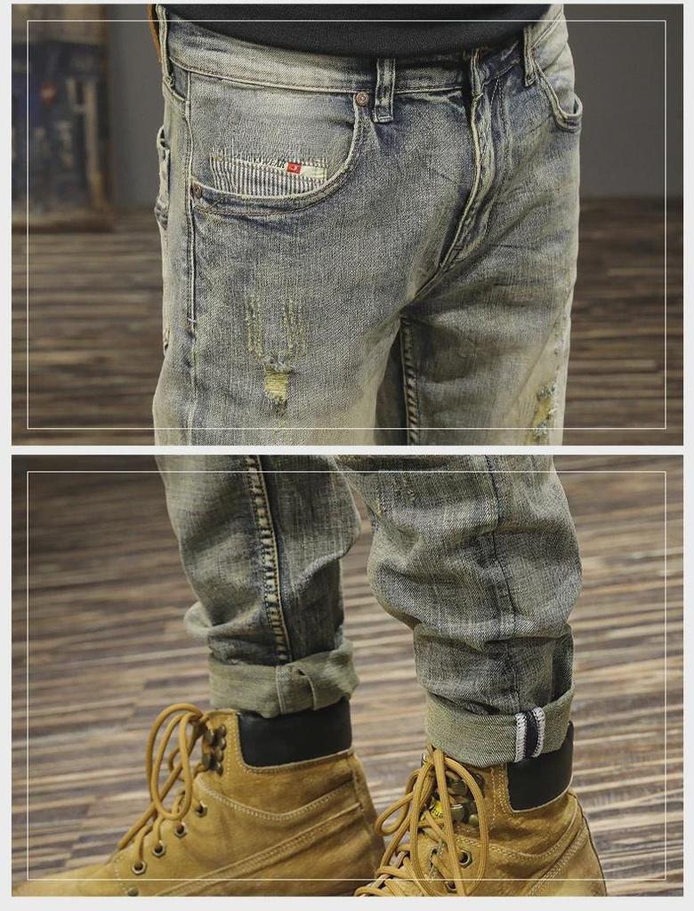 Мужские облегающие рваные джинсы скинни в стиле ретро - модная коллекция весна/лето