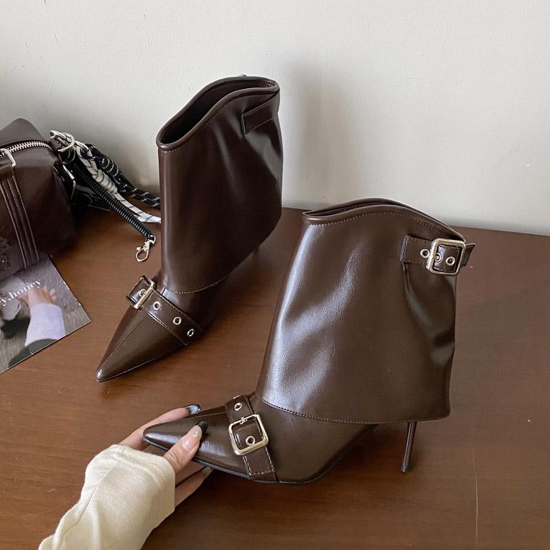 Eilyken Дизайнерские женские ботильоны с пряжкой на ремешке, в уличном стиле, на тонком высоком каблуке, с острым носком, для вечеринки, выпускного
