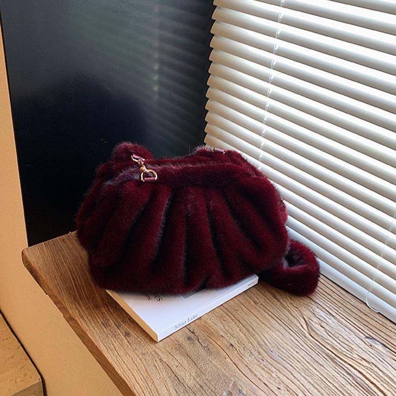 Yogodlns Модная сумка-облако с драпировкой, маленькие сумки на плечо из мягкого искусственного меха для женщин, зимний тренд, сумки-тоут, сумка через плечо