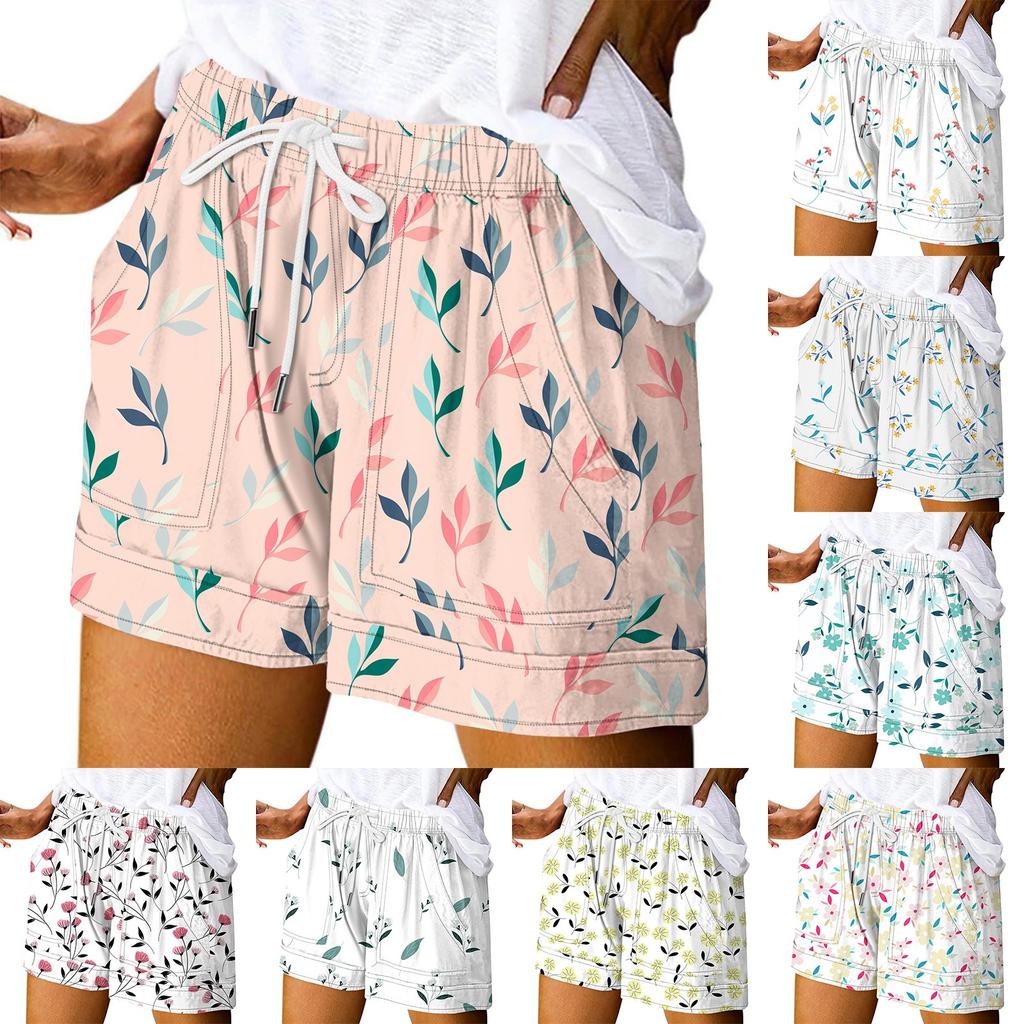 Women's Casual Summer Elastic Beach Shorts Print Casual Shorts