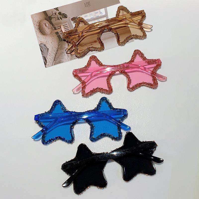 New handmade diamond-encrusted five-pointed star candy-colored sunglasses street shot concave party bar fried street sweet cool sunglasses