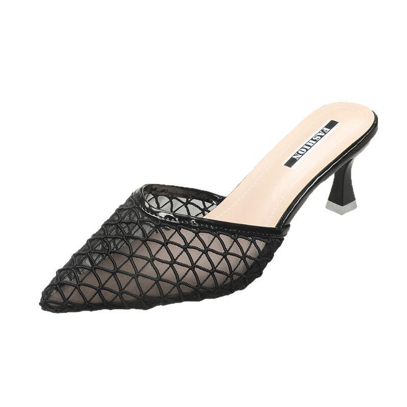 2025 весна и лето новая сумка голова через сетку сандалии фея стиль острый каблук носить тонкие каблуки классные тапочки