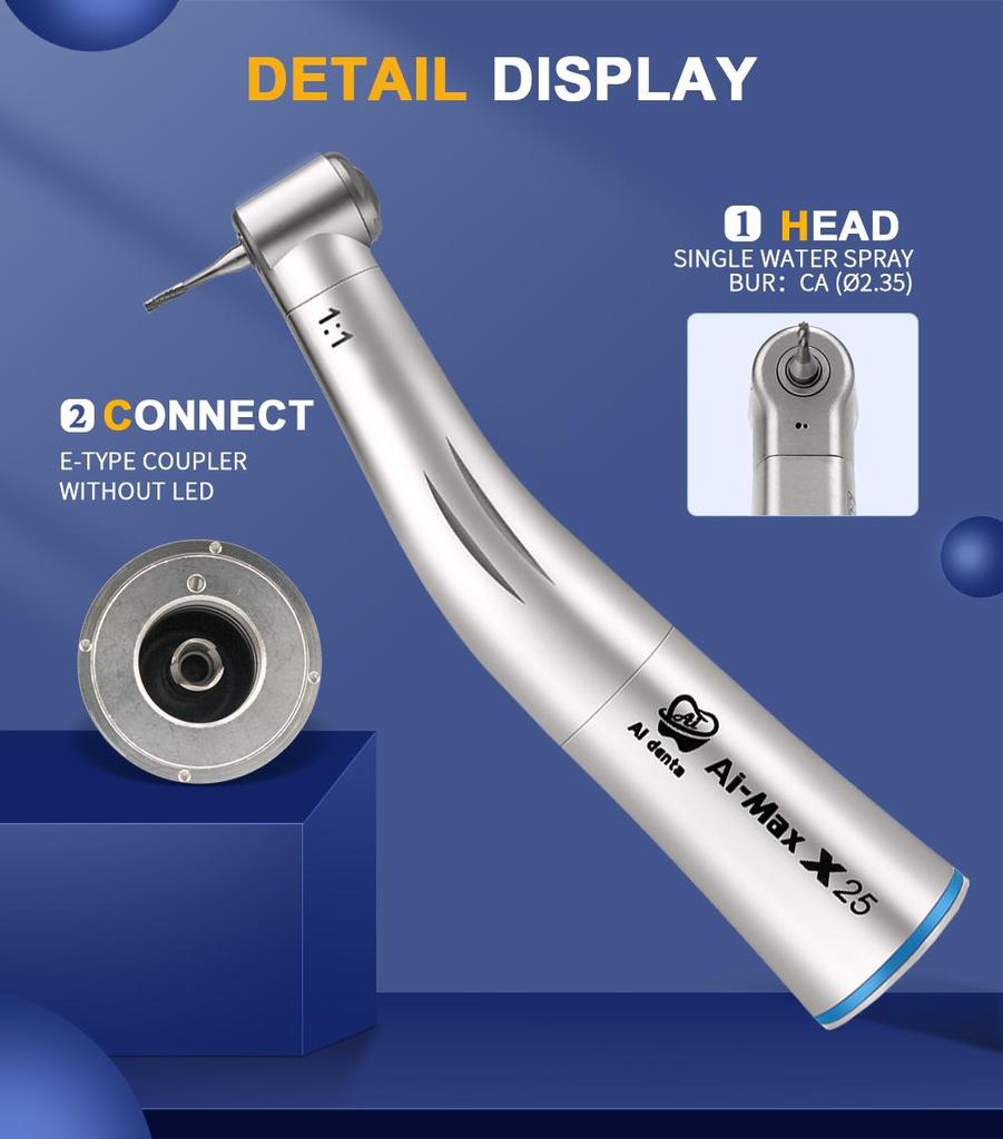 Dental Low Speed Handpiece AI-X25 E-Type Connector Non-Optic Contra Angle 1:1 Hand Piece For CA Burs