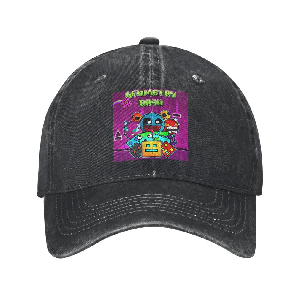 Video Game Geometry Dash Washed Denim Cap Casual Baseball Caps Adjustable Hat Summer Unisex Baseball Hats