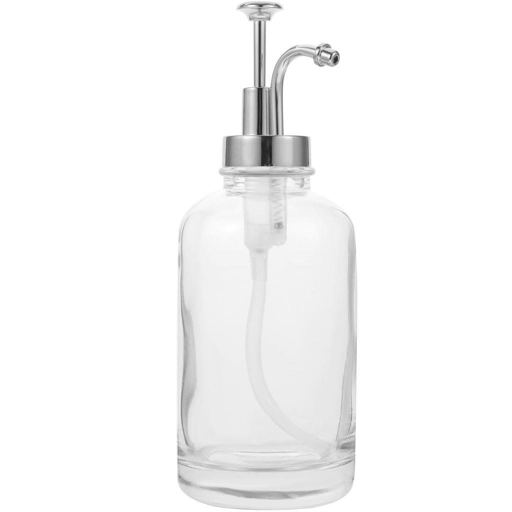 SAFIGLE Glass Syrup Dispenser Pump Bottle Lotion Soap Honey Dispenser Reusable 8.66X3.18In Compact Pump Lid for Kitchen Coffee Bar