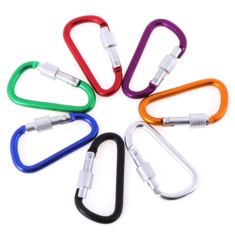 2Pcs Random Aluminum Carabiner D-Ring Key Chain Clip Outdoor Hook Buckle