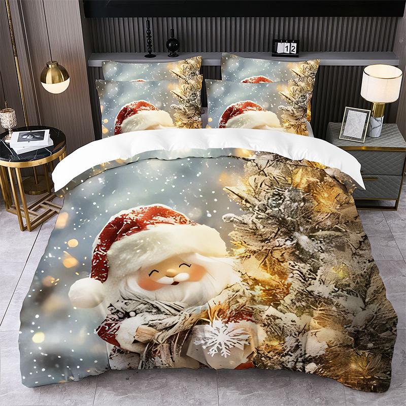 Christmas Reindeer Sleigh Snowflake Print Duvet Cover And Pillowcase Set 2Pcs Or 3Pcs Bedding
