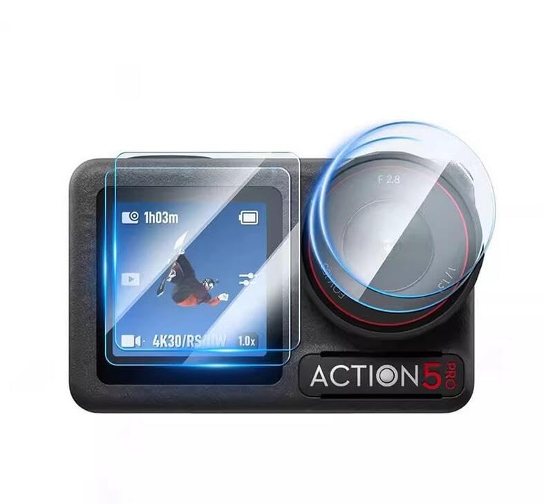 Osmo Action 5 Pro Tempered Glass Film Set Compatible with Osmo Action 5 1 Silicone Lens Protective Cover 6 Tempered Glass Protection [7 Pieces] Pro, +