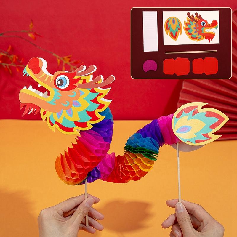 Chinese New Year Dragon Dance Decoration Paper Dancing Dragon Chinese Wedding Hand Held Toys 3D Paper Dragon Photo Props