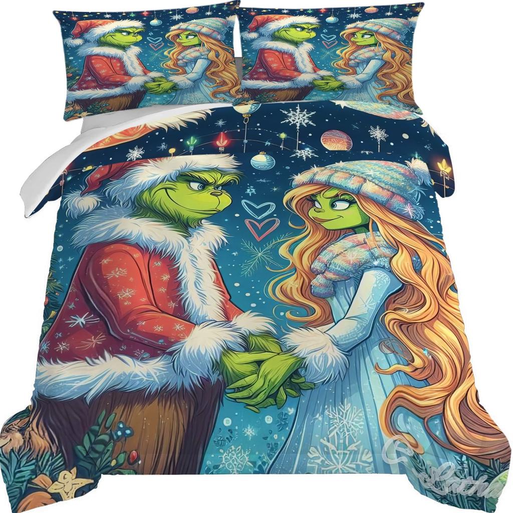 Пододеяльник с принтом рождественских украшений. Супермягкая матовая микрофибра для двуспальной кровати. Удобный комплект с застежкой-молнией и 2 наволочками.