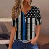 Жен. Футболка Футболка День независимости С принтом Пуговицы С короткими рукавами Повседневные Выходные Мода Классический Классический V-образный вырез Обычный Топ