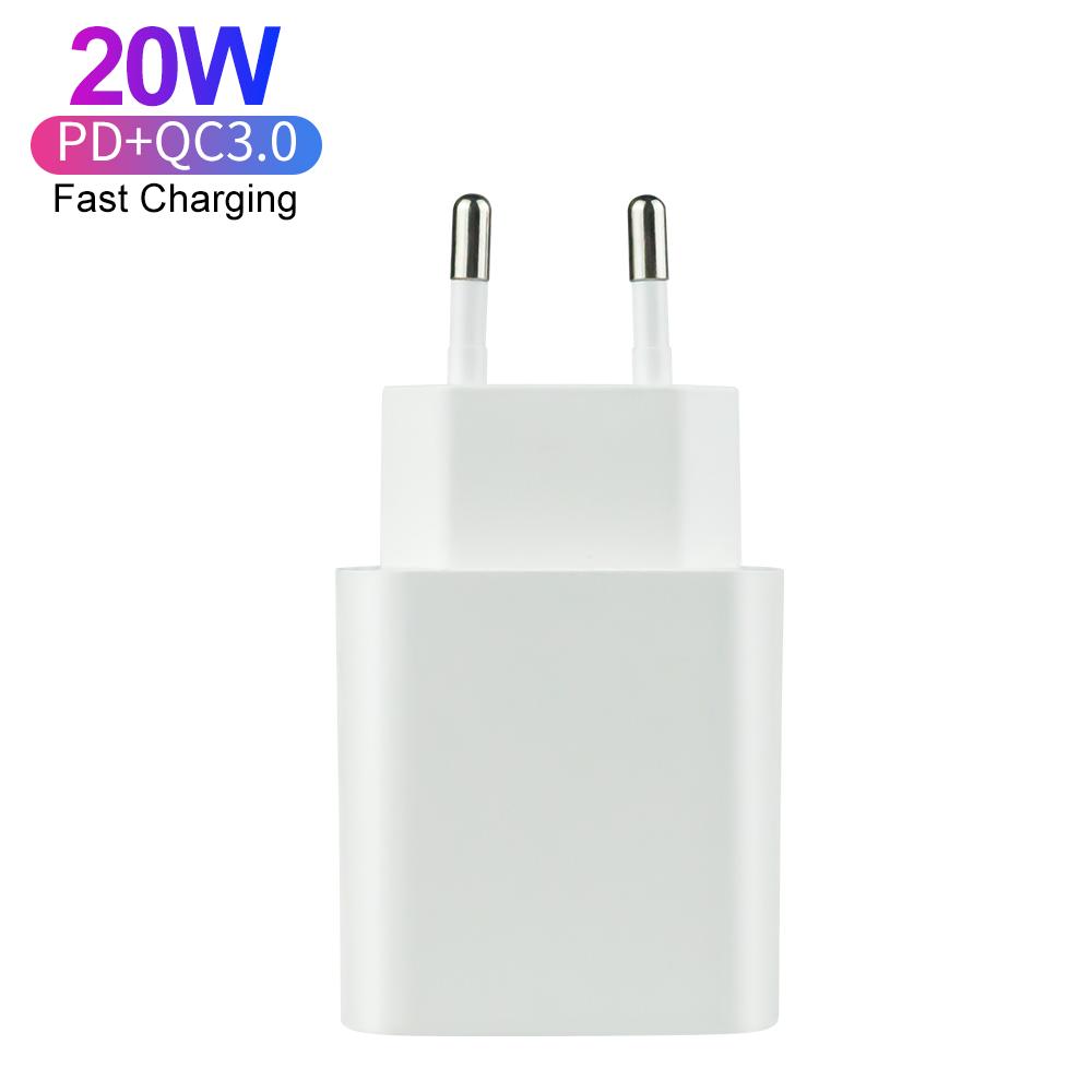 Сертифицированное Быстрое Зарядное Устройство PD 20W QC3.0 Адаптер Питания USB-C для Путешествий Двухпортовое Зарядное Устройство для IPhone Android