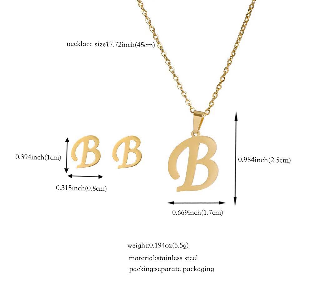 Набор украшений из титановой стали: Невыцветающее ожерелье и серьги с английскими буквами