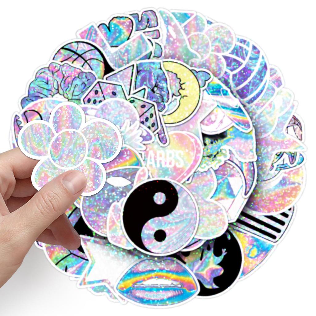 50 Голографических Лазерных Блестящих Наклеек: Трендовый, Креативный, Водонепроницаемый Декор для Чехлов для Телефонов и Термокружек