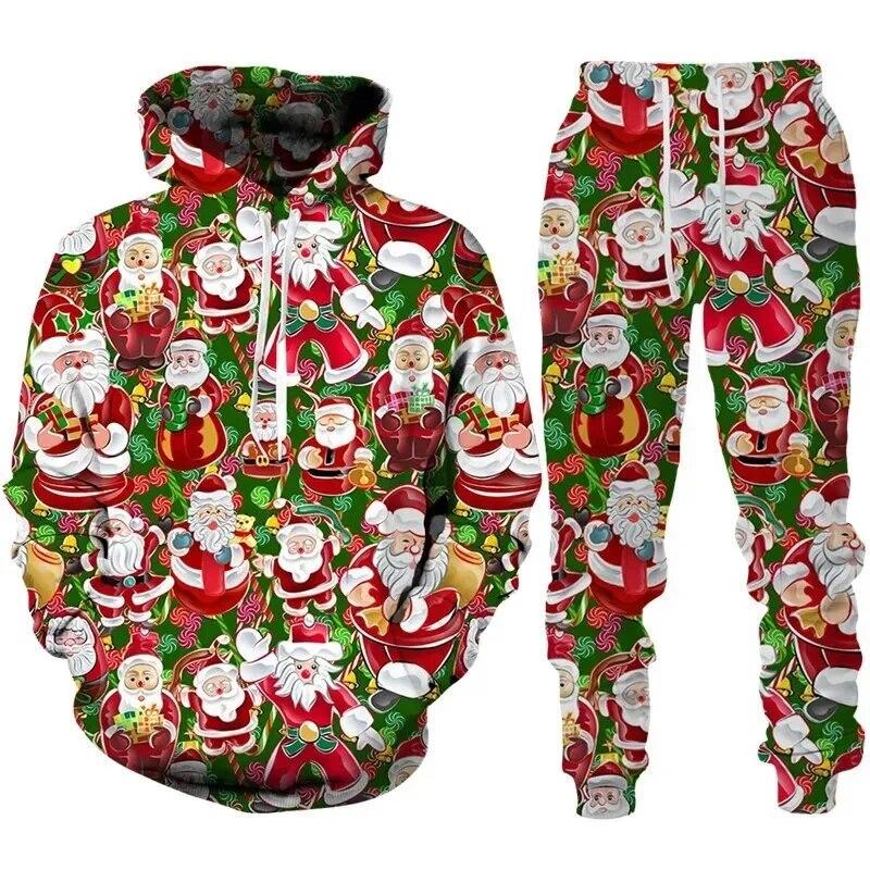 Y2k Newest Christmas 3D Print Hoodie/Suit Funny Santa Claus New Year Carnival Party Tracksuit Set Men Xmas Streetwear Clothing