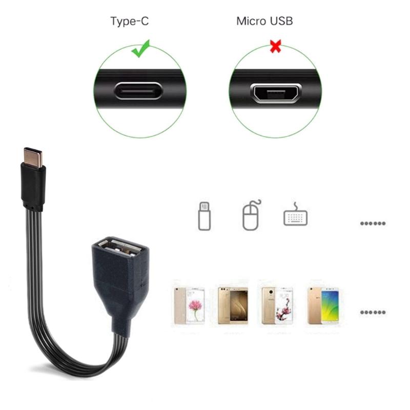Плоский силиконовый OTG кабель-адаптер Type C на USB 2.0 для подключения флешек, кардридеров, мышей, клавиатур