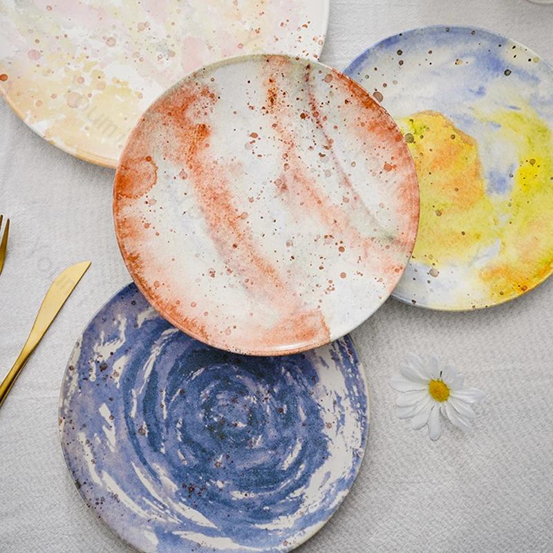 Стиль легкой роскоши Цветные керамические тарелки Ресторан Десерты Салатная тарелка Тарелка для вкусных блюд Креативная бытовая посуда