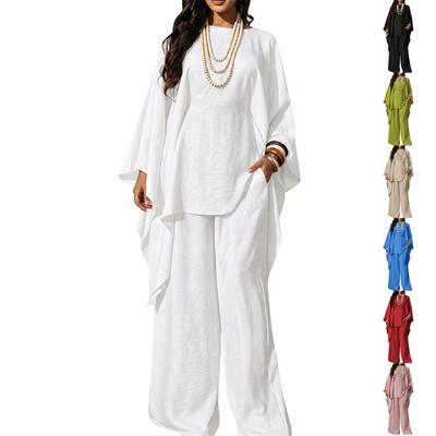 Женский комплект из 2 предметов: топ с длинным рукавом и широкие брюки с неровным подолом