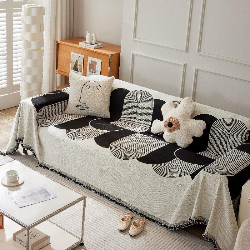 Stripe Geometry Chenille Living Room Sofa Towel Four Seasons Universal Couch Blanket Soft Non Slip Sofa Full Protective Cover